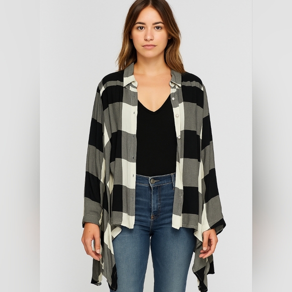 Tulip woven 100 percent cotton  shirt w/ artistic hem and pockets oversized Med - Picture 1 of 8